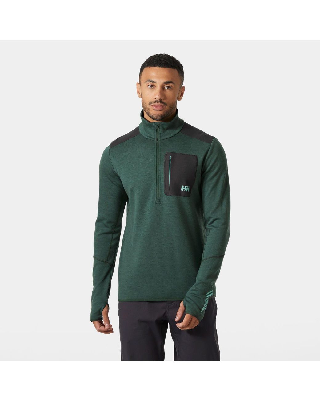 Helly Hansen Green Lifa Merino Wool Midlayer Half Zip for men