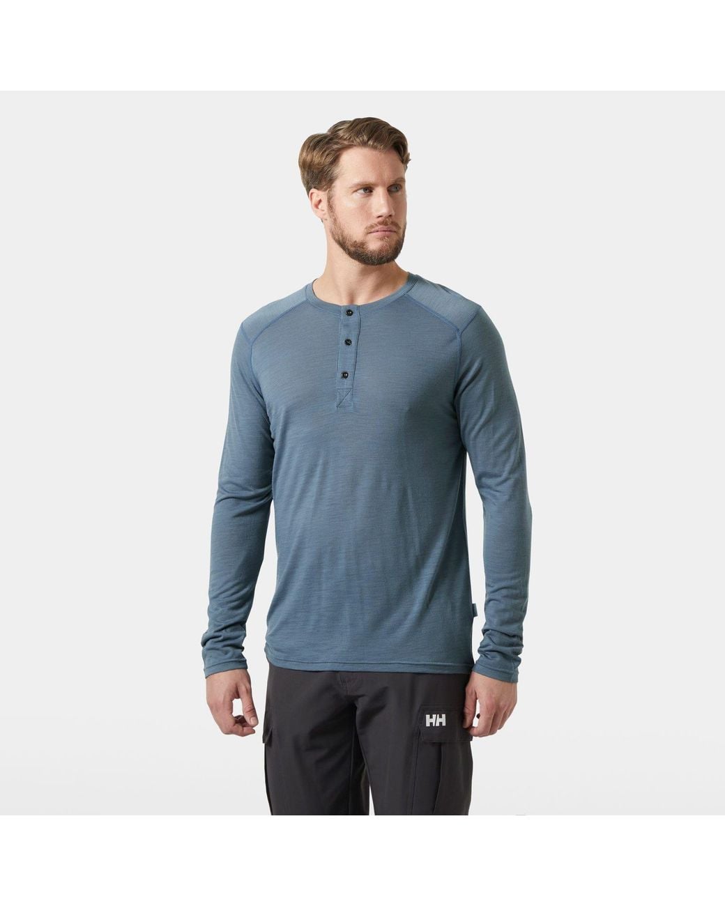 Helly Hansen Blue Durawool Long Sleeve Henley for men