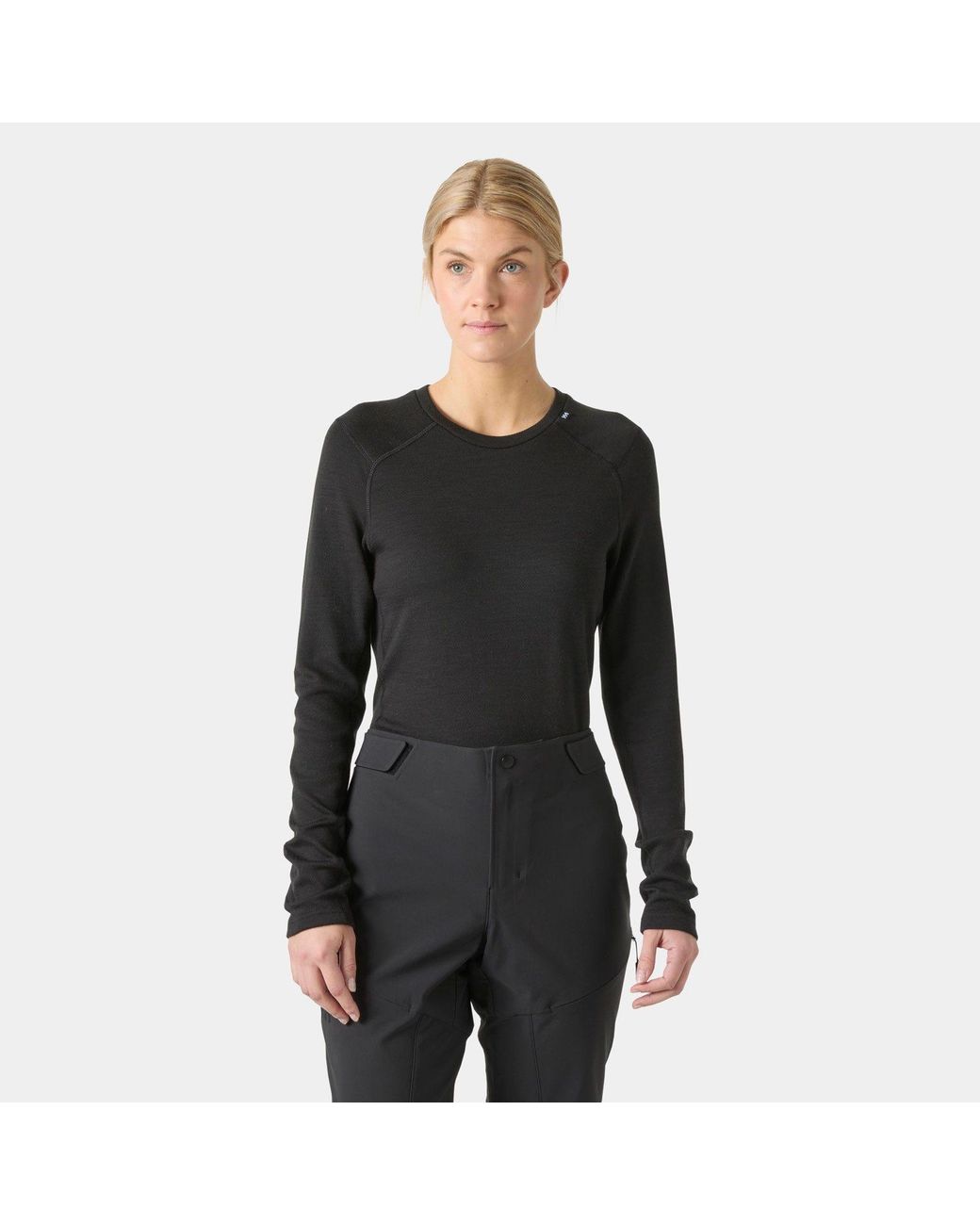 Helly Hansen Black Lifa Merino Midweight Crew Base Layer