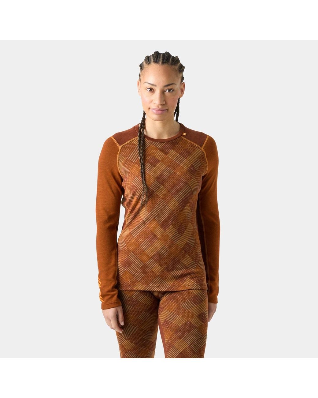 Helly Hansen Brown Lifa Merino Midweight Graphic Long-Sleeve Crew Base Layer