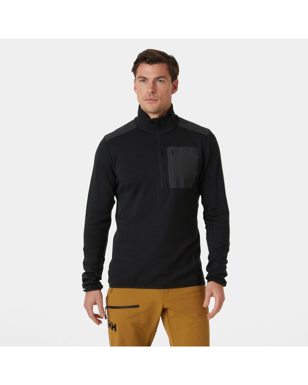 Helly Hansen Black Lifa Merino Wool Midlayer Half Zip for men
