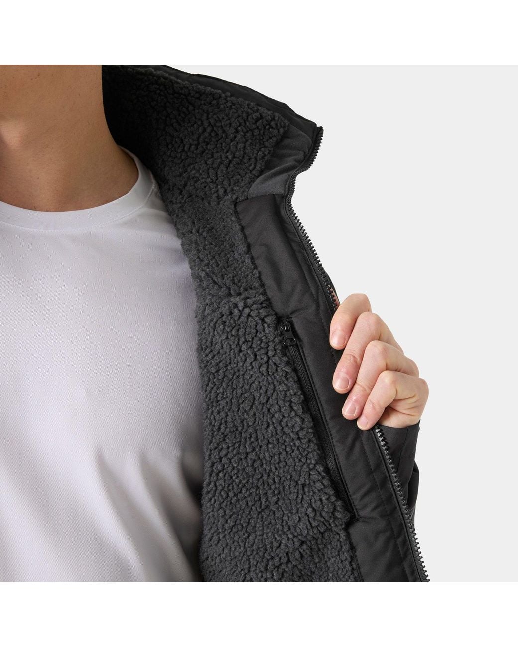 Helly Hansen Black Crew Hooded Pile Jacket for men