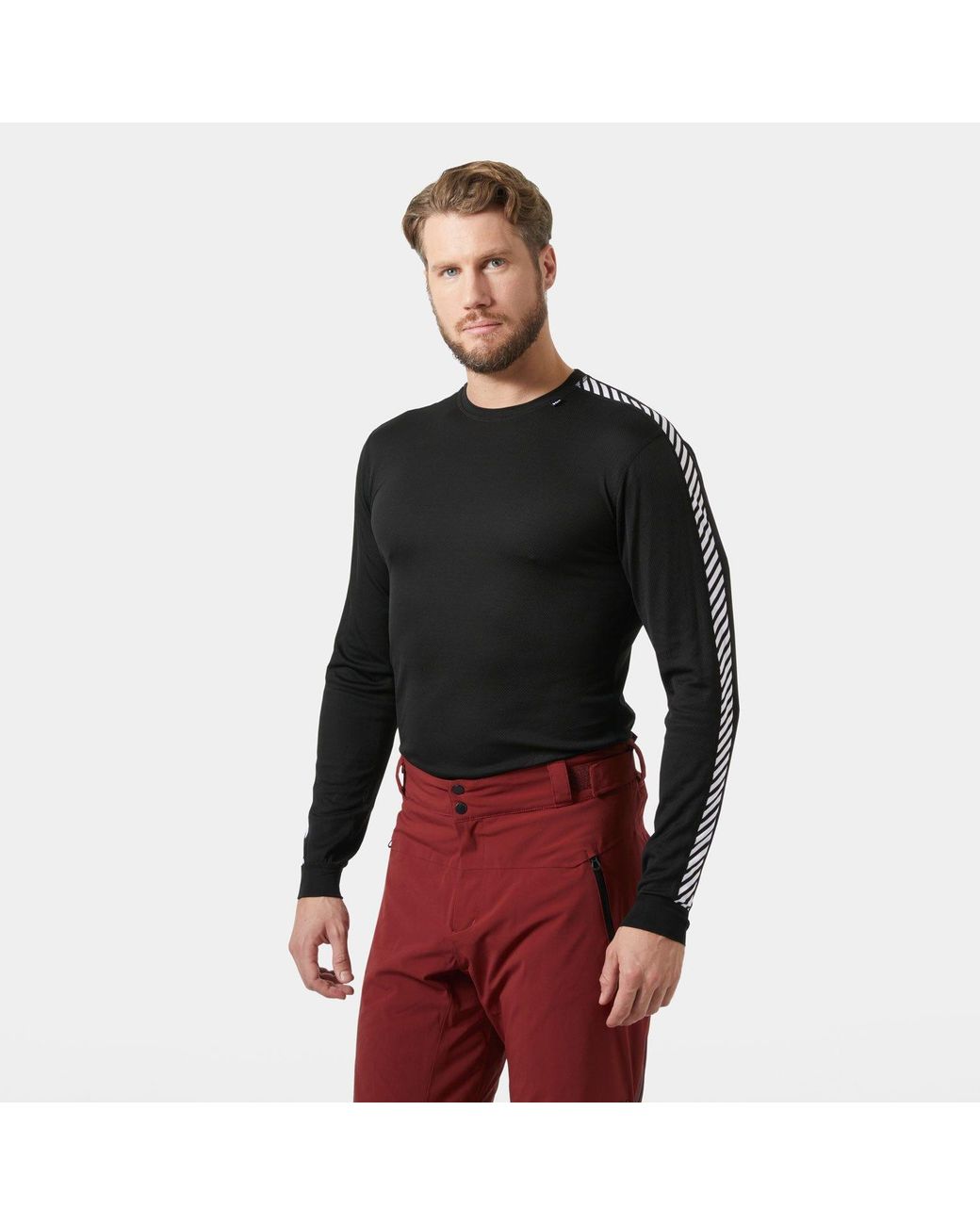 Helly Hansen Red Lifa Stripe Long Sleeve Crew Base Layer for men