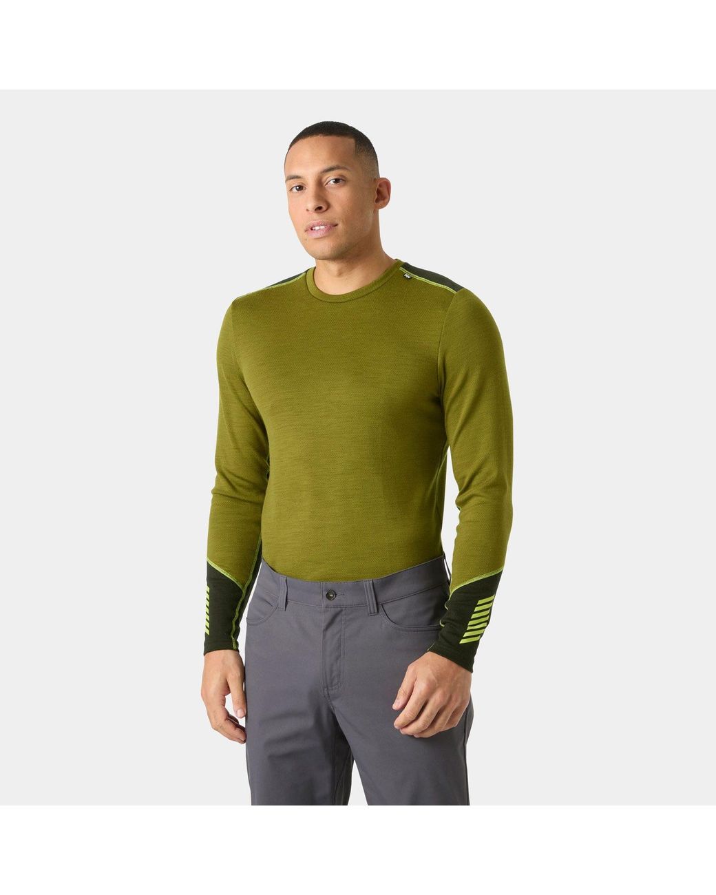 Helly Hansen Green Lifa Merino Midweight Crew Base Layer for men