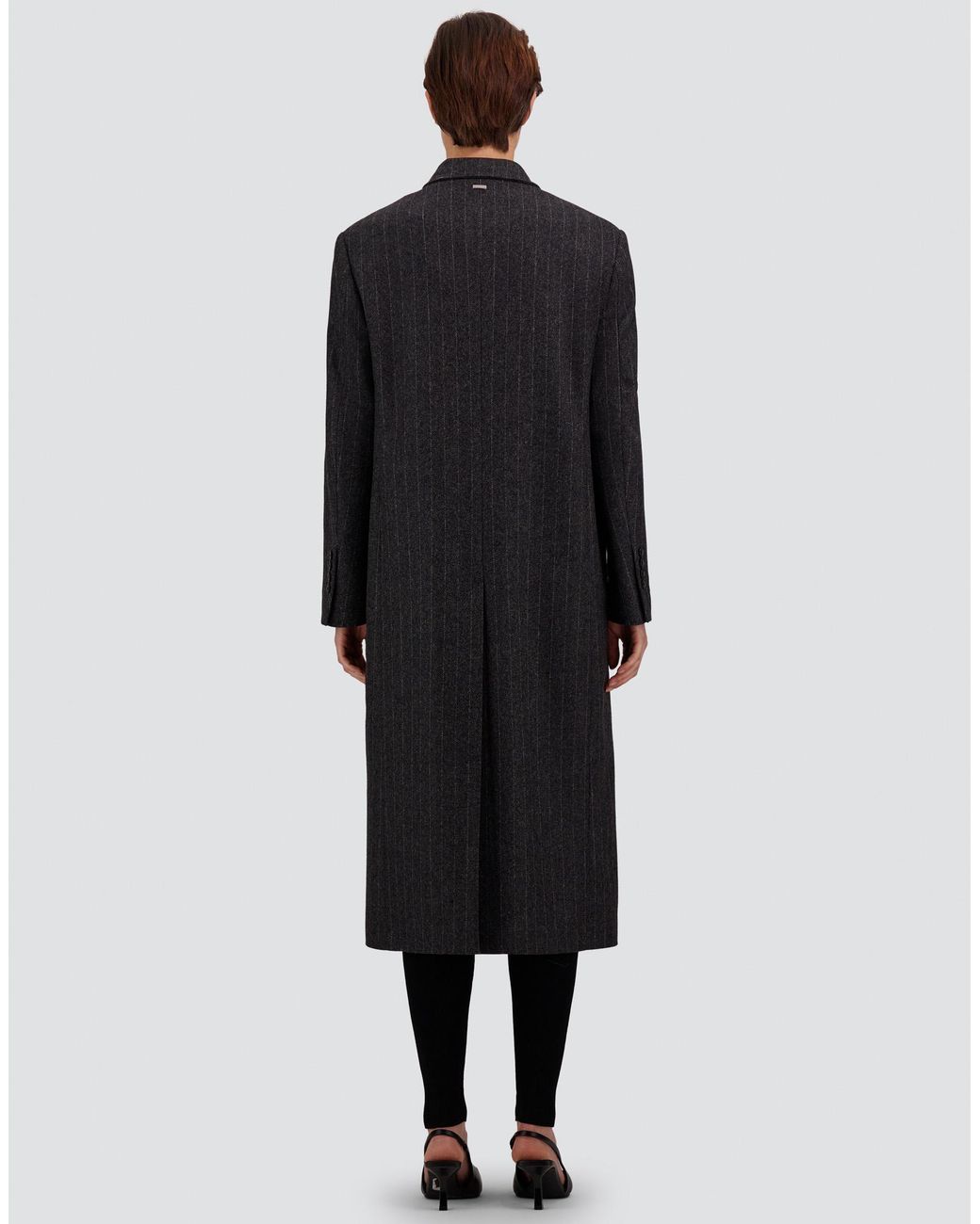 Herno Black Wool Cloth Coat With Pinstripe Pattern