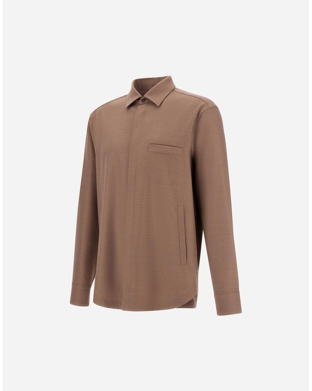 Herno Brown Wool Gabardine Shirt for men