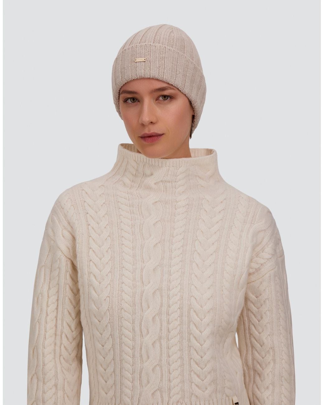 Herno White Ribbed Wool Beanie