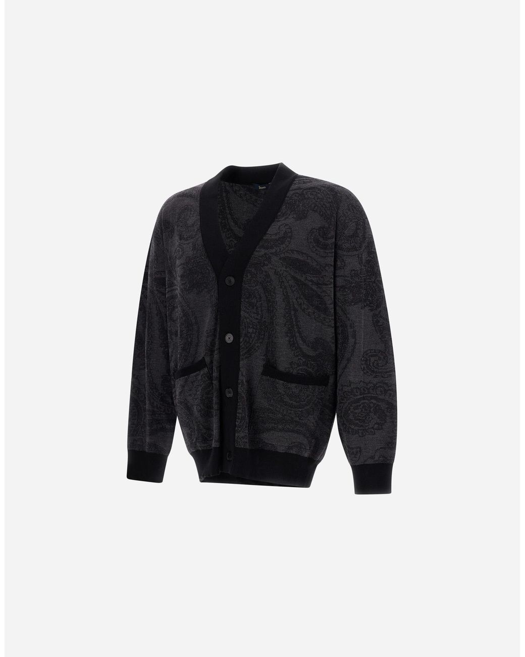 Herno Blue Wool Jacquard Cardigan With Paisley Motif for men