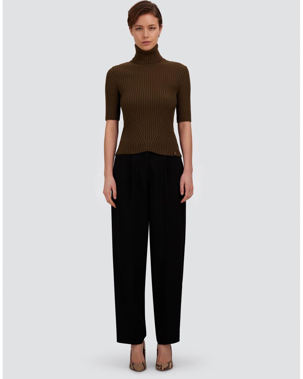 Herno Brown Ribbed Wool Turtleneck