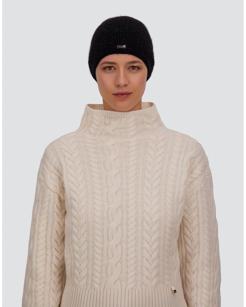 Herno Black Fisherman's Rib Mohair Beanie