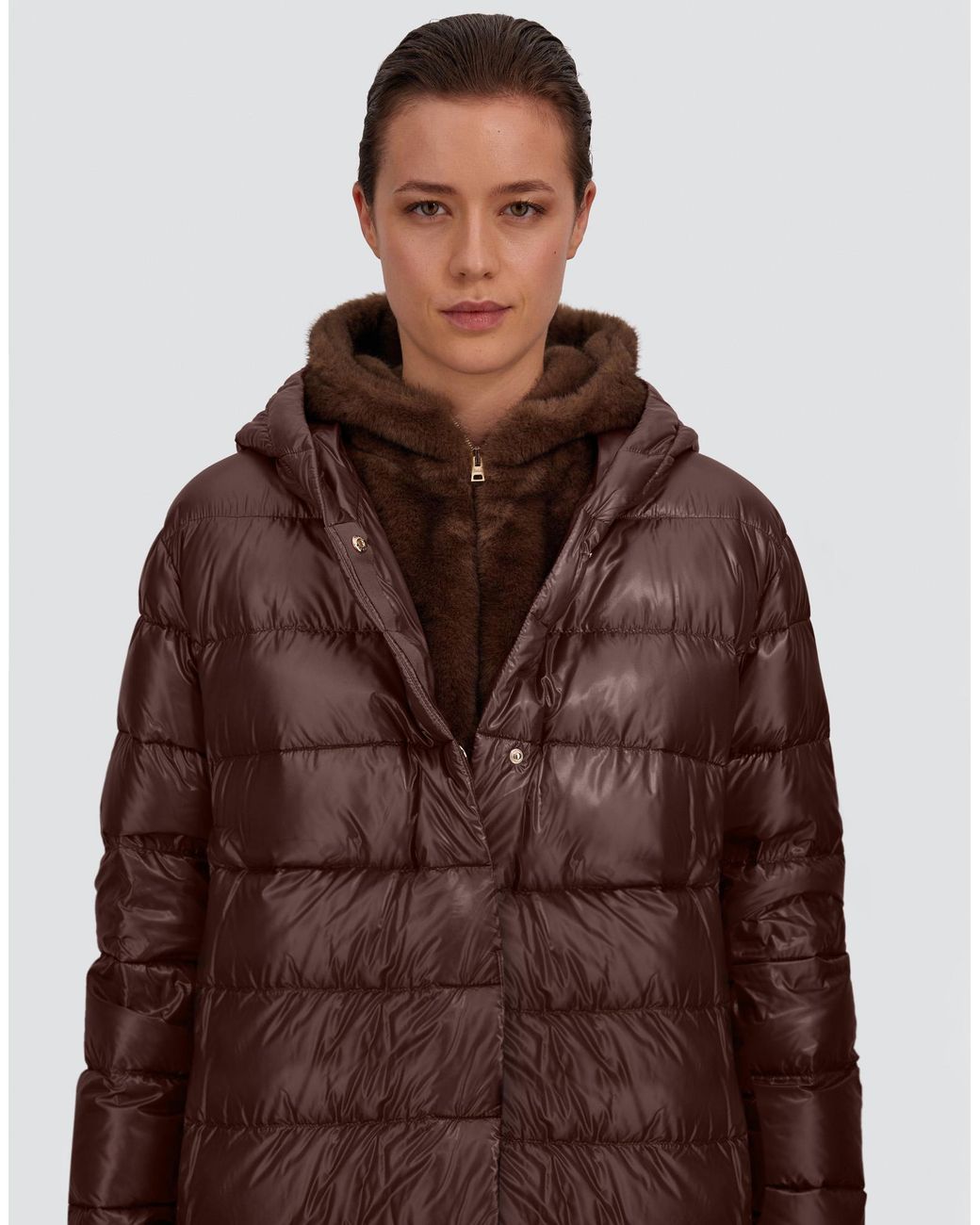 Herno Brown Nylon Ultralight And Melange Mink-Effect Jacket