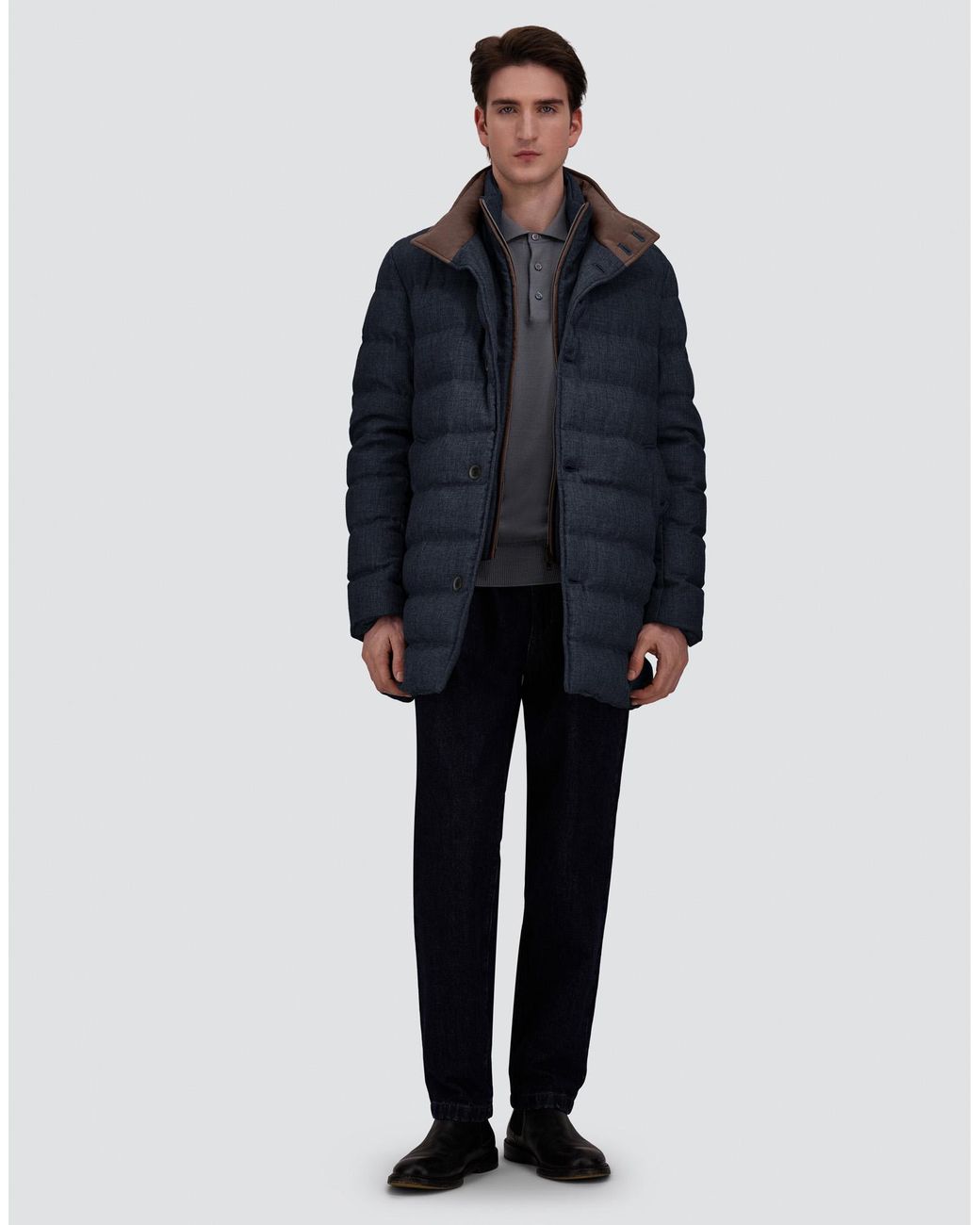 Herno Blue Wool-Blend, Viscose And Suede-Effect Carcoat for men