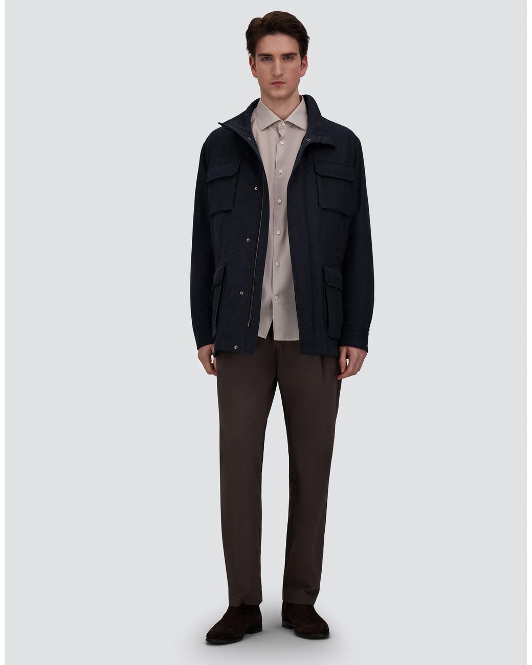 Herno Blue Vintage-Effect Wool-Blend Field Jacket for men