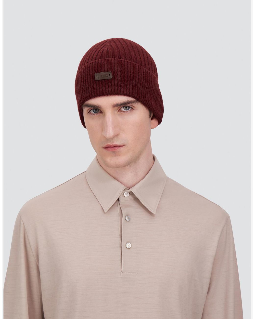 Herno Red Ribbed Wool Beanie for men