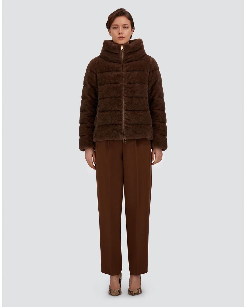 Herno Brown Mélange Mink-Effect Jacket