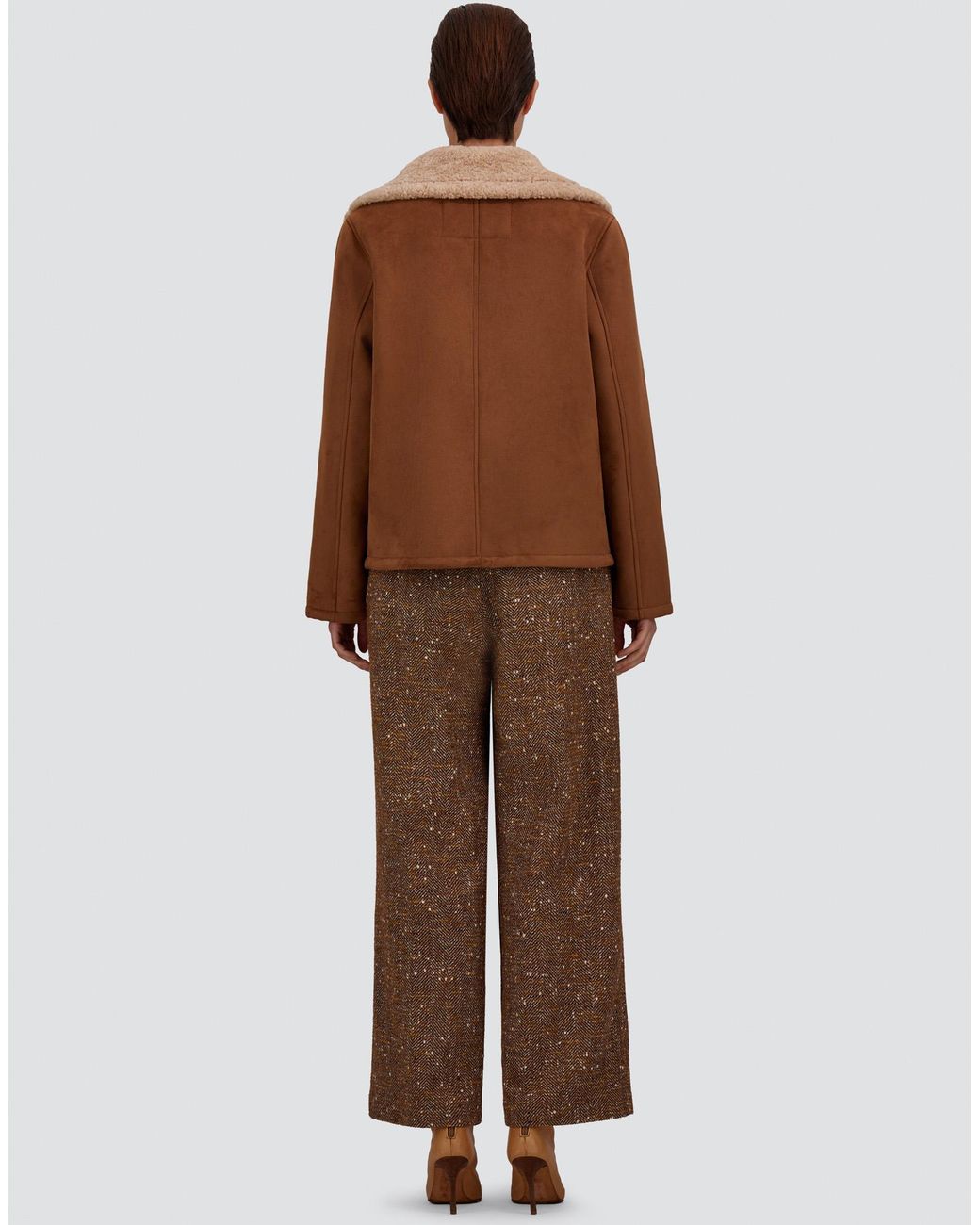Herno Brown Shearling-Effect Pea Coat