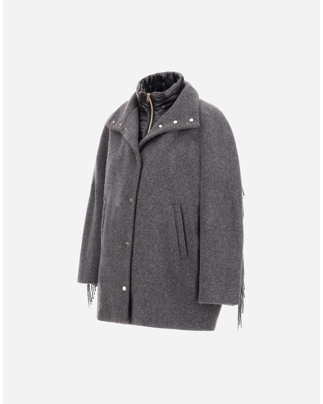 Herno Gray Alpaca Jacket With Fringing And Nylon Ultralight