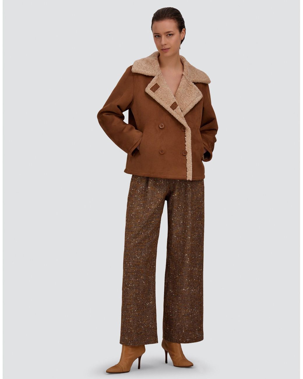 Herno Brown Shearling-Effect Pea Coat
