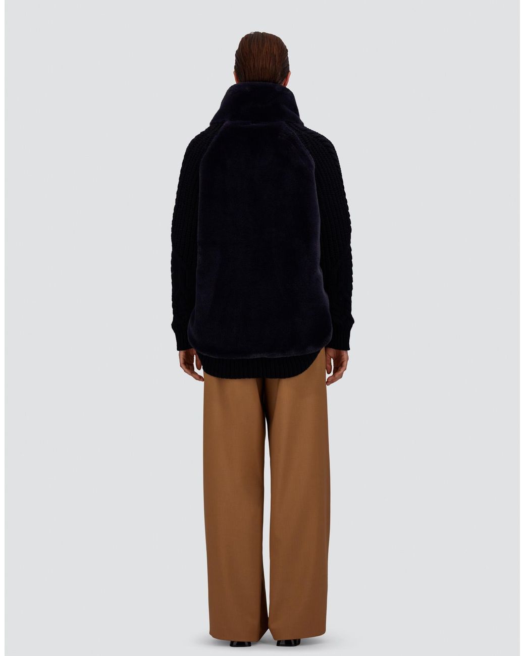 Herno Blue Wool Jacket With Raised Texture And Beaver-Effect Fur Feel