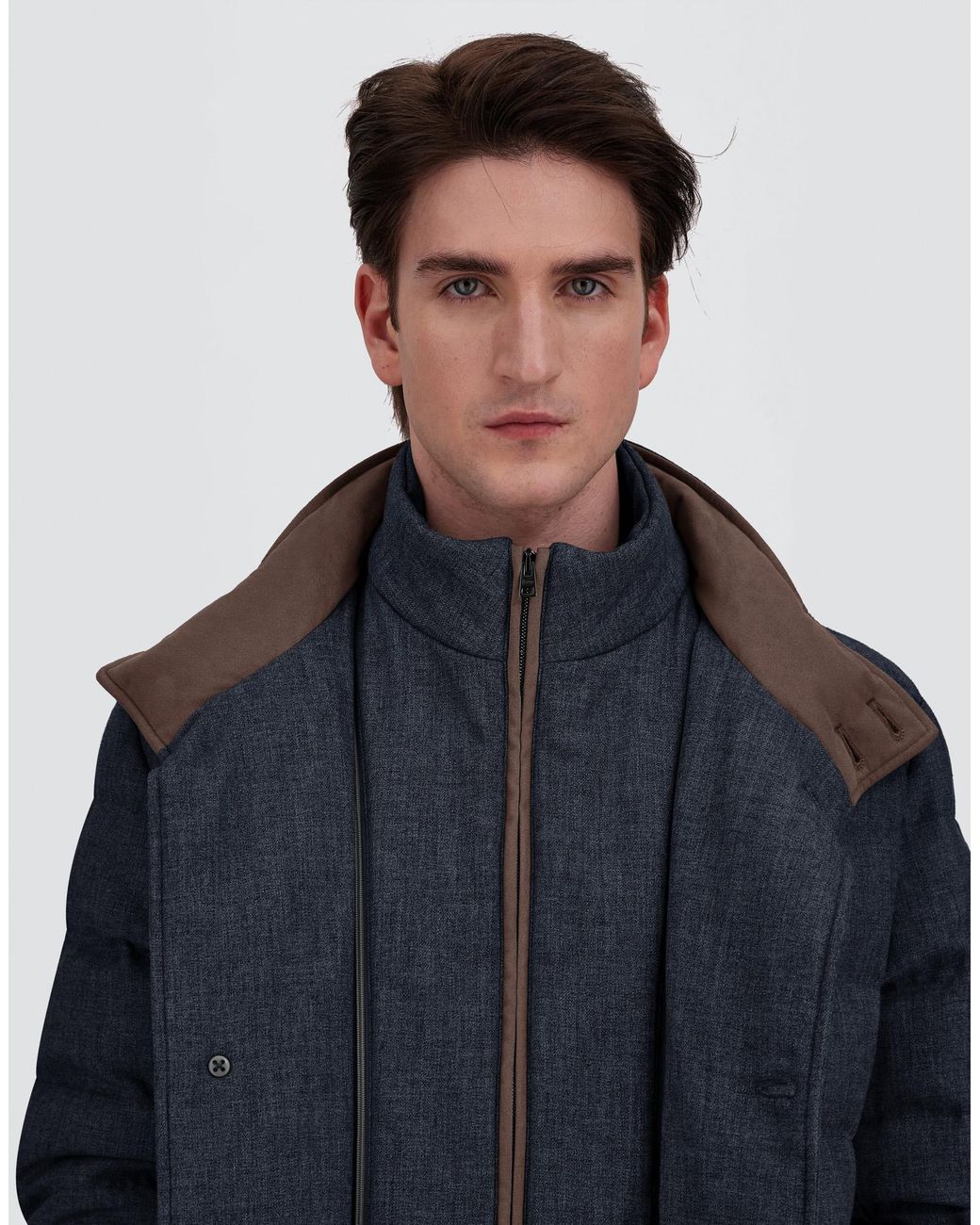 Herno Blue Wool-Blend, Viscose And Suede-Effect Carcoat for men