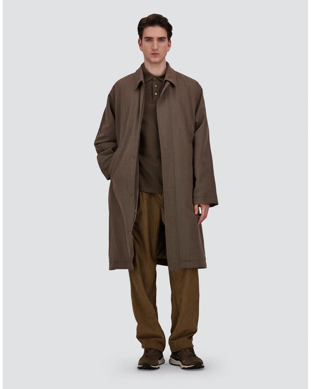 Herno Brown Vintage-Effect Wool-Blend Raincoat for men