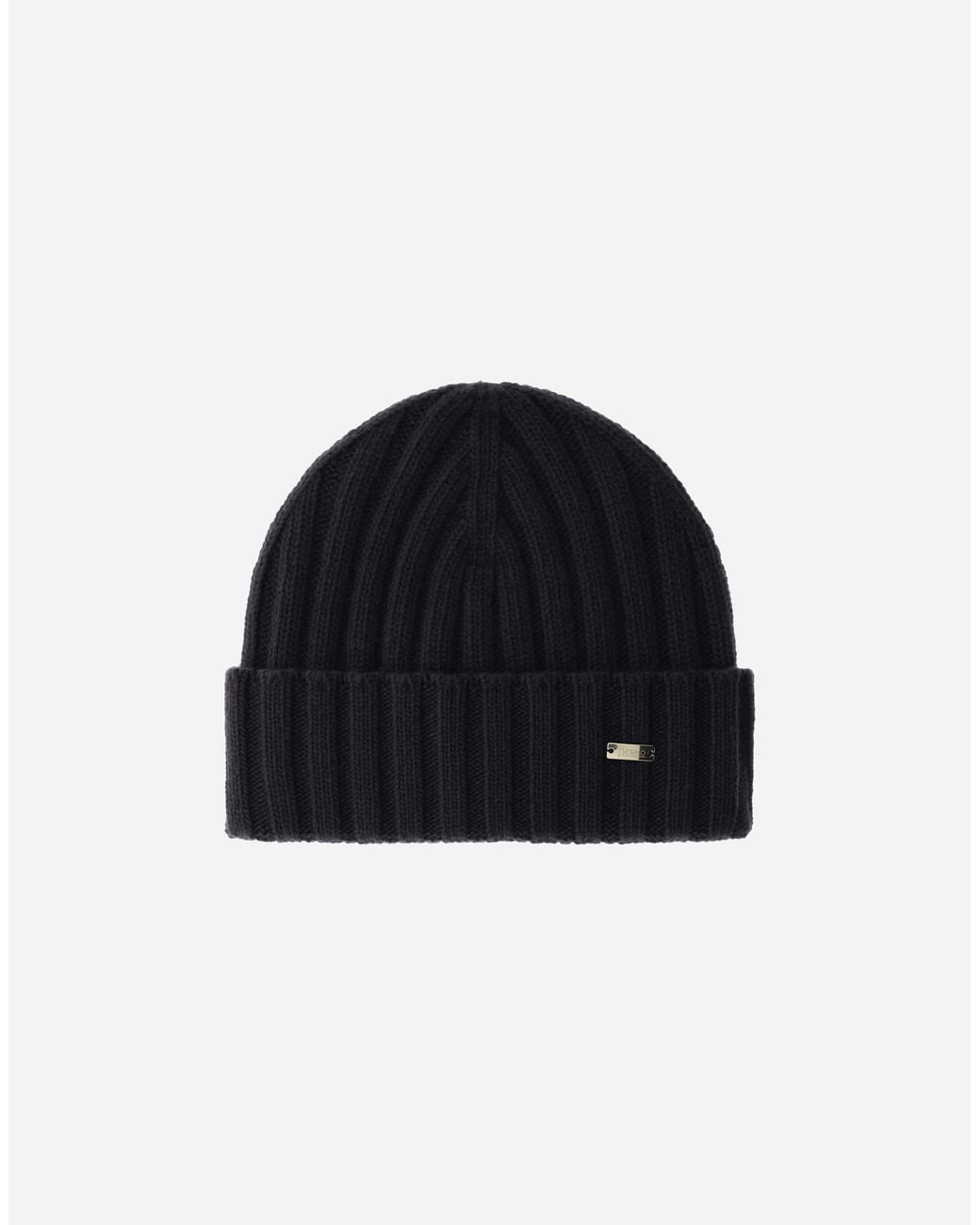 Herno Black Ribbed Wool Beanie