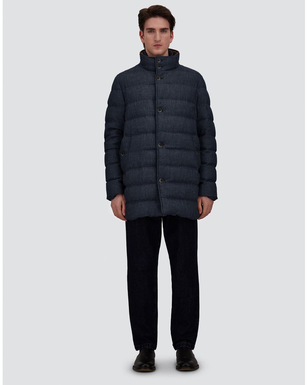 Herno Blue Wool-Blend, Viscose And Suede-Effect Carcoat for men