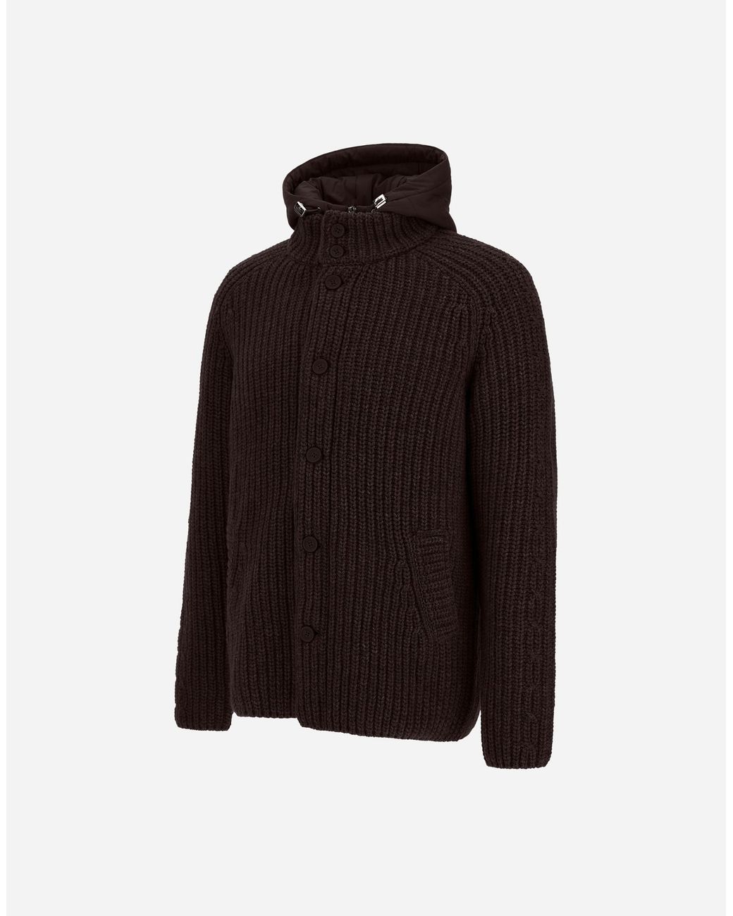 Herno Brown Wool Jacket With Raised Texture And Cable-Knit Detailing for men