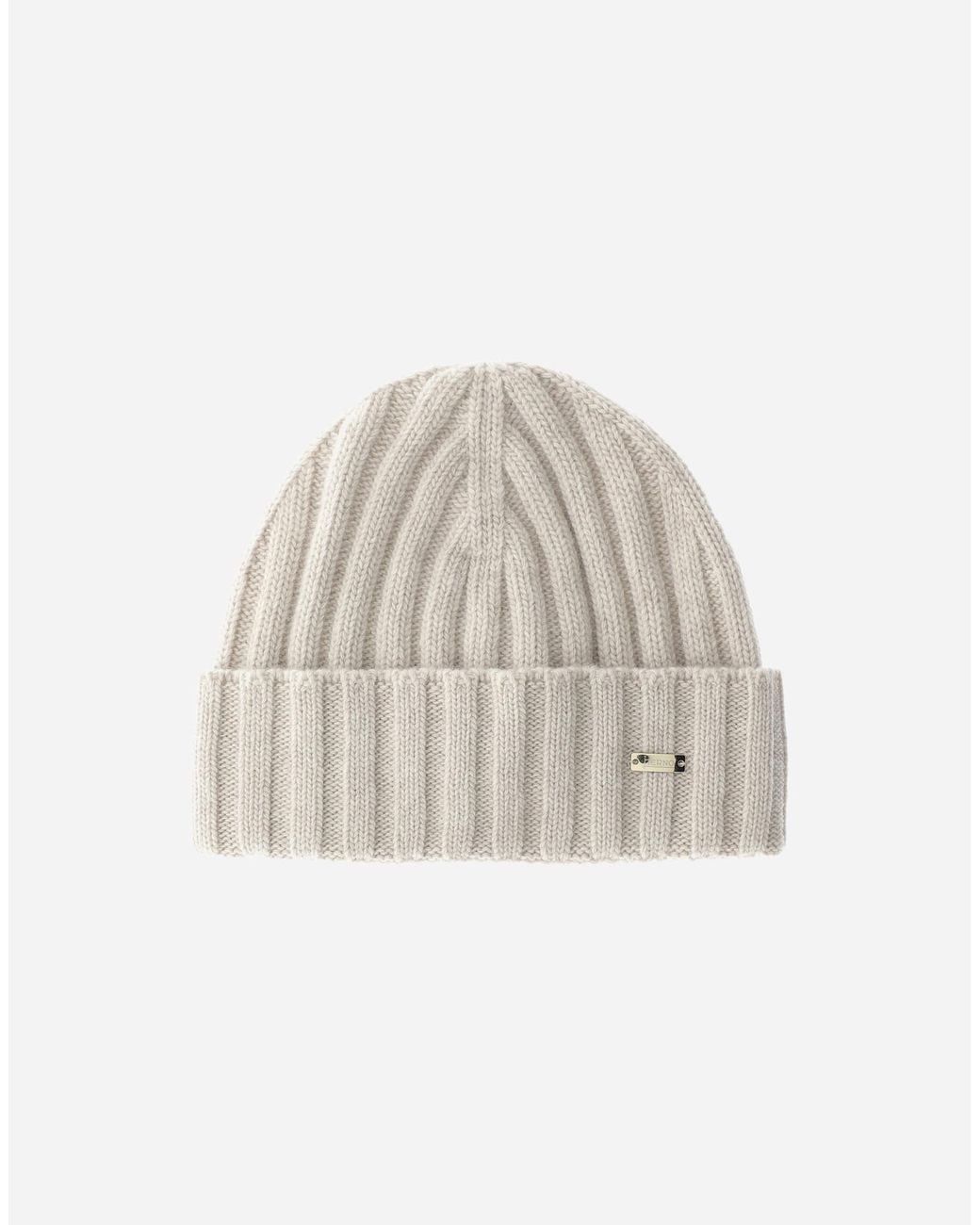 Herno White Ribbed Wool Beanie