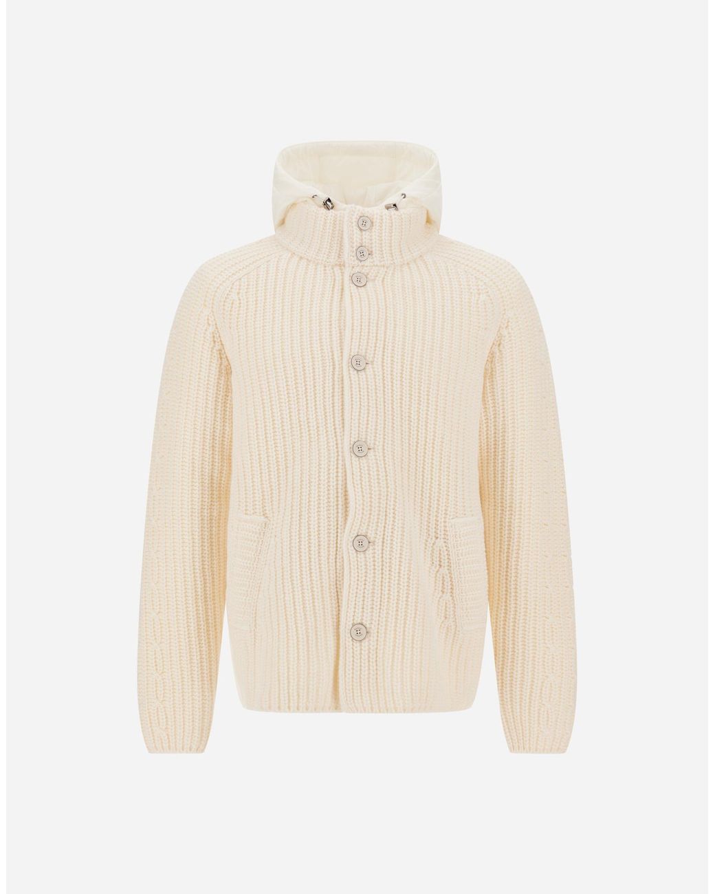 Herno White Wool Jacket With Raised Texture And Cable-Knit Detailing for men