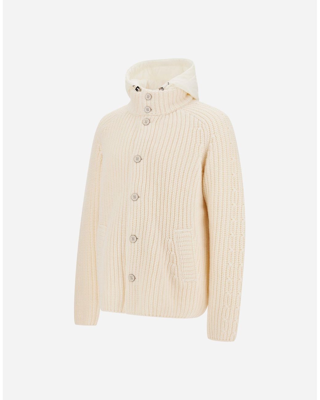 Herno White Wool Jacket With Raised Texture And Cable-Knit Detailing for men