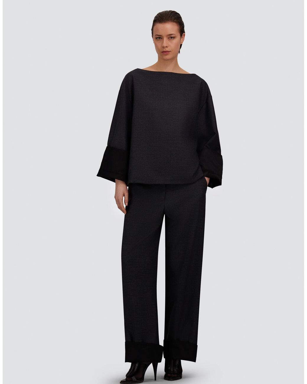 Herno Blue Wool Gabardine And Viscose Satin Trousers