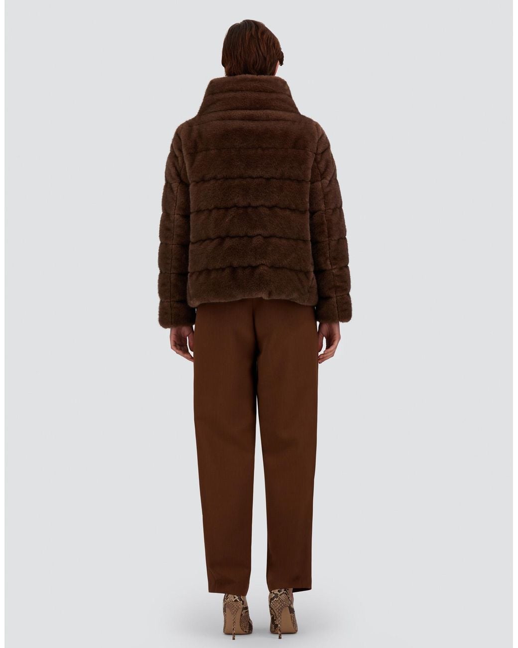 Herno Brown Mélange Mink-Effect Jacket