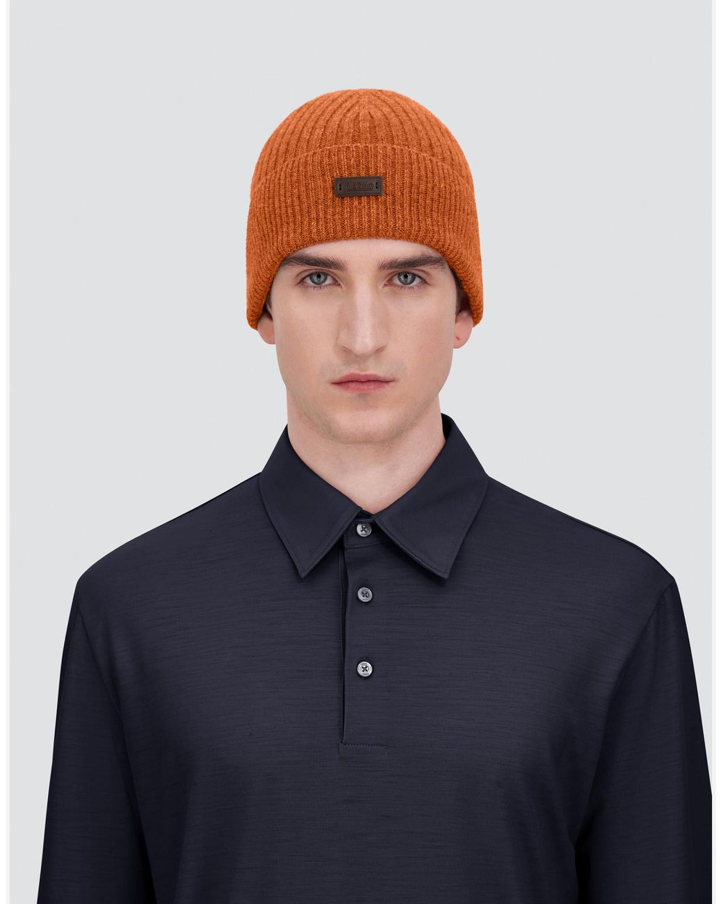 Herno Orange Ribbed Wool Beanie for men