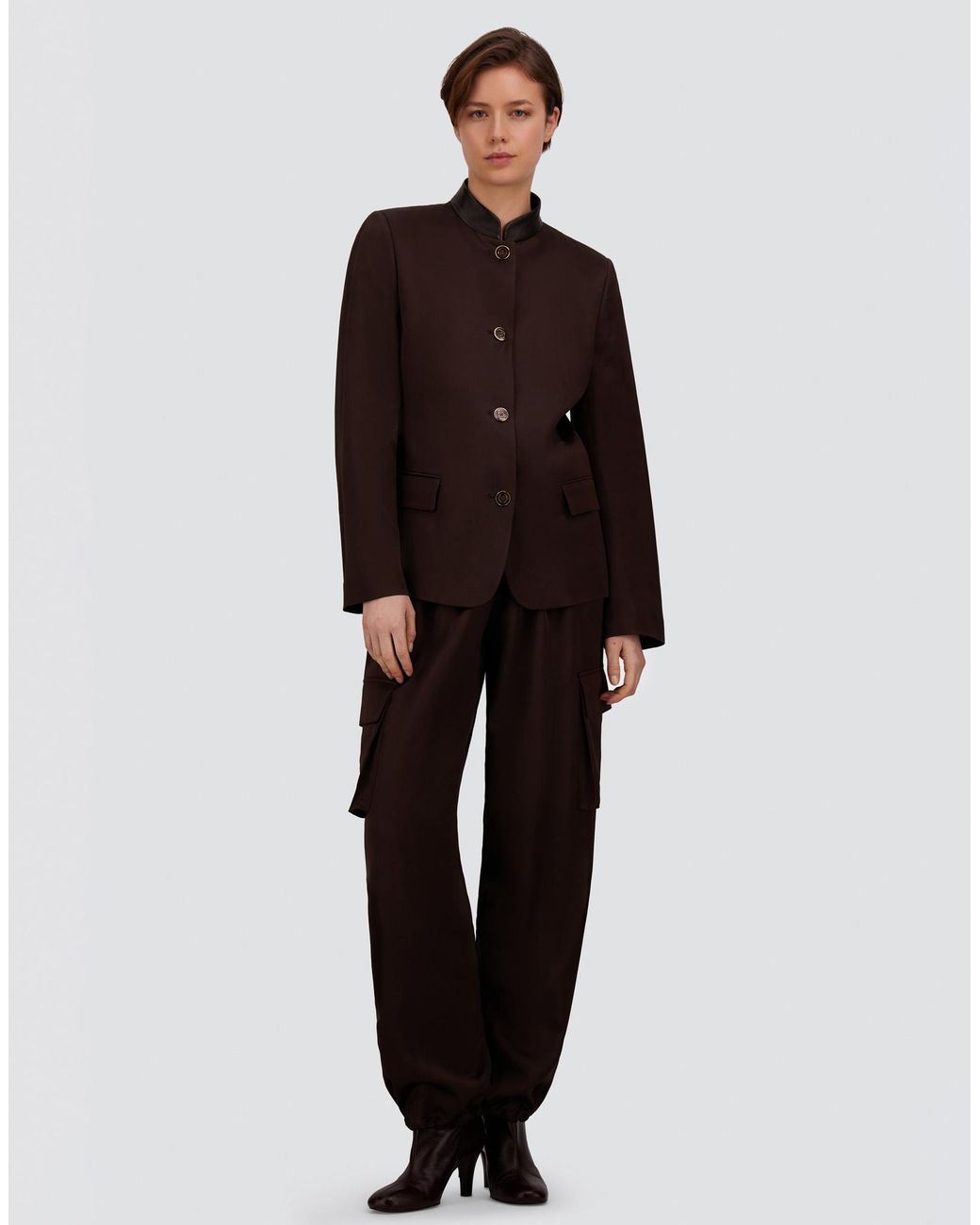Herno Brown Viscose And Wool Satin Cargo Trousers