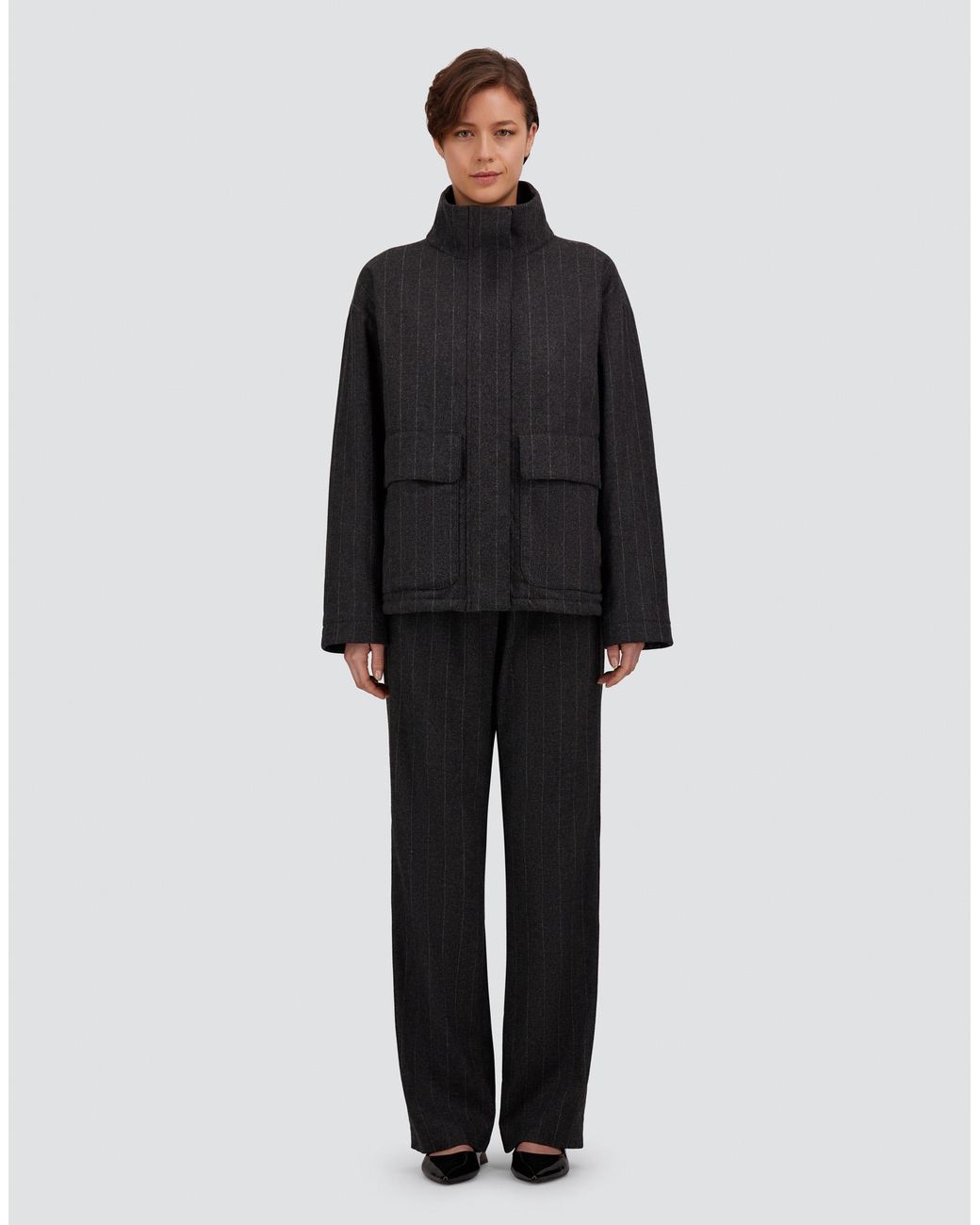 Herno Blue Stretch Wool Jacket With Pinstripe Pattern