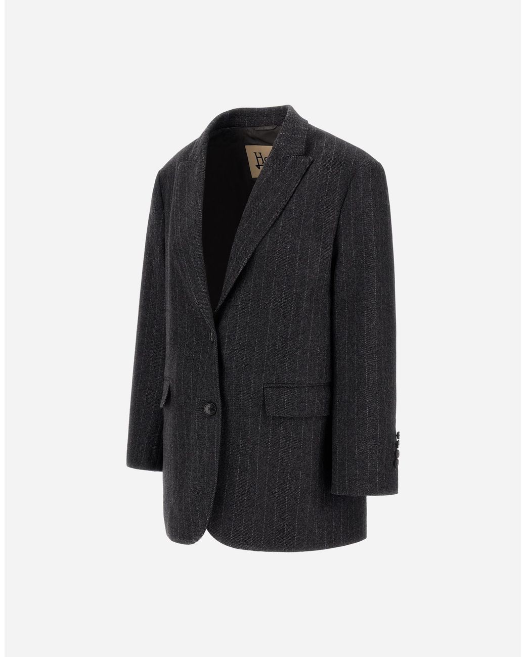 Herno Black Wool Cloth Blazer With Pinstripe Pattern