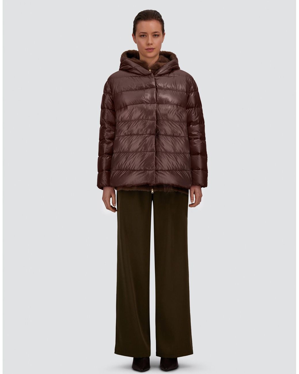 Herno Brown Nylon Ultralight And Melange Mink-Effect Jacket