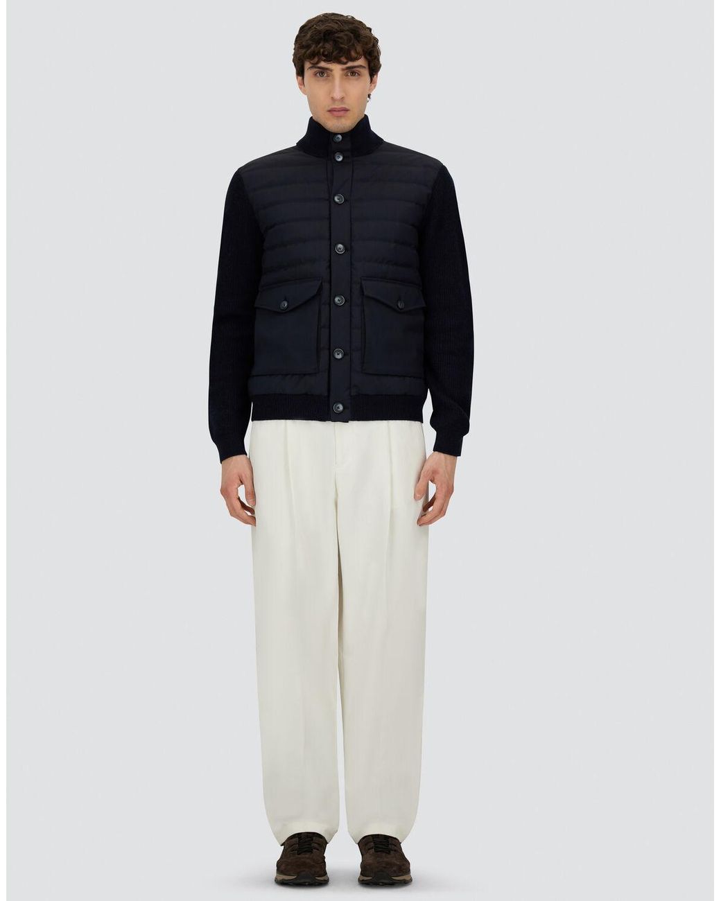 Herno Blue Ribbed Merino Wool G.7 And Polished Smooth Wool Jacket for men