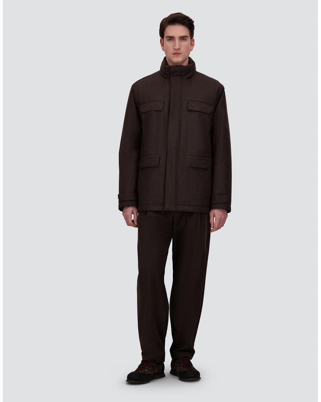 Herno Brown Flannel Field Jacket With Waterproof Membrane for men