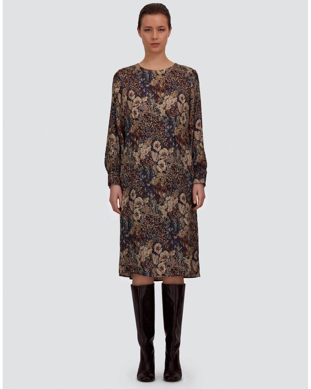 Herno Blue Satin Dress With Floral Print