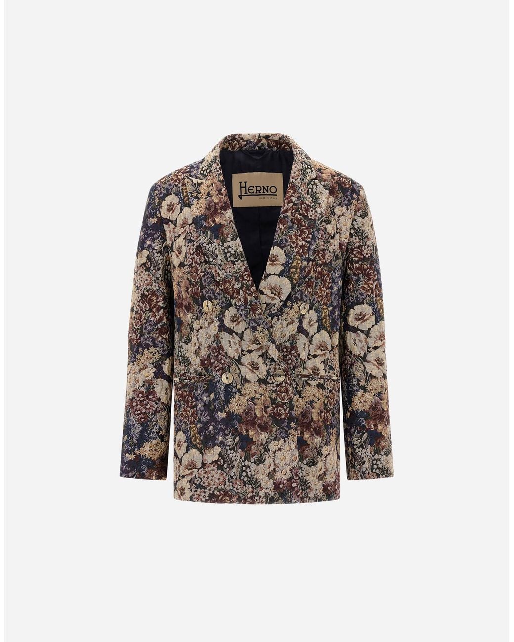 Herno Blue Floral-Motif Jacquard Blazer