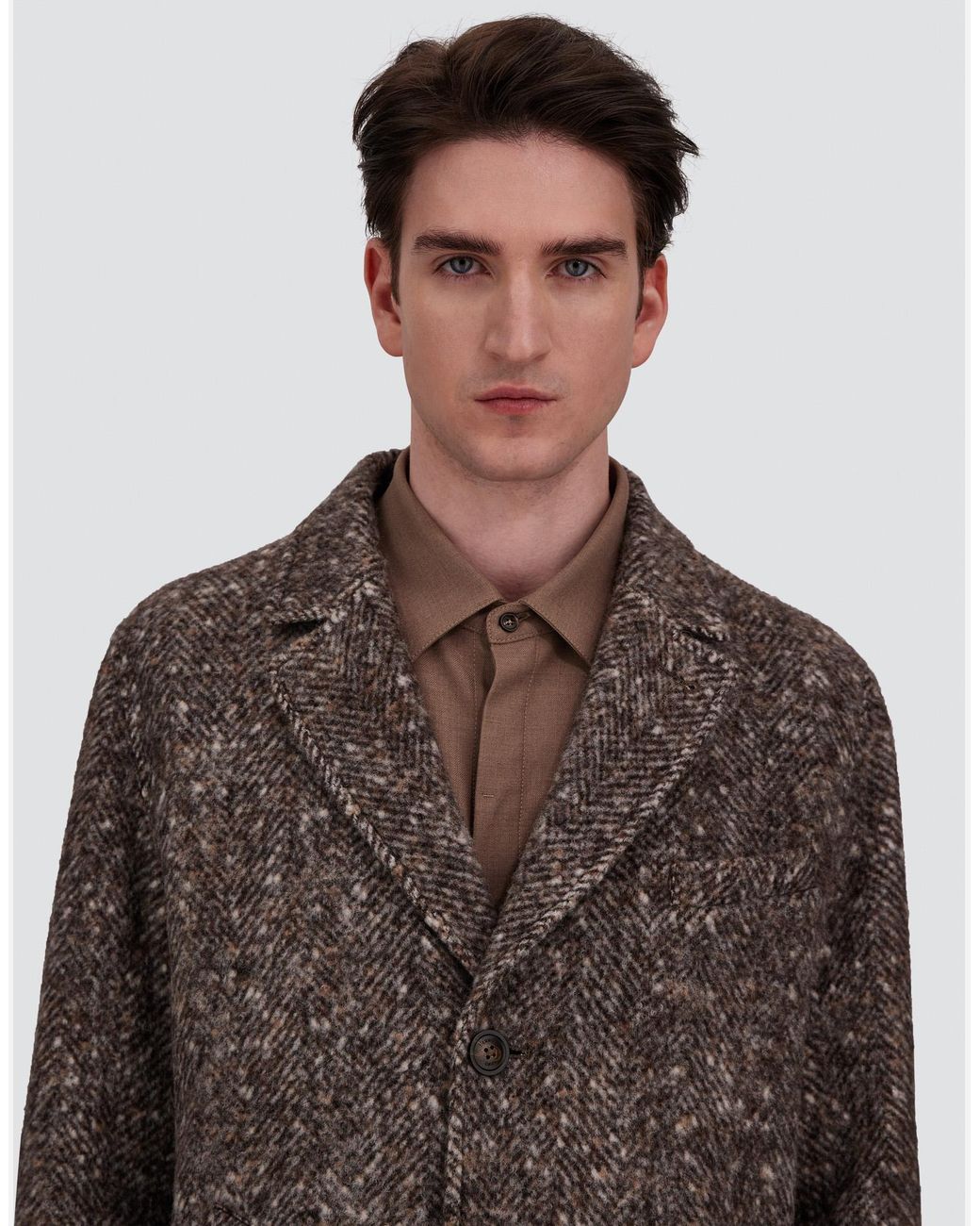 Herno Brown Alpaca, Wool Herringbone And Suede Effect Coat for men