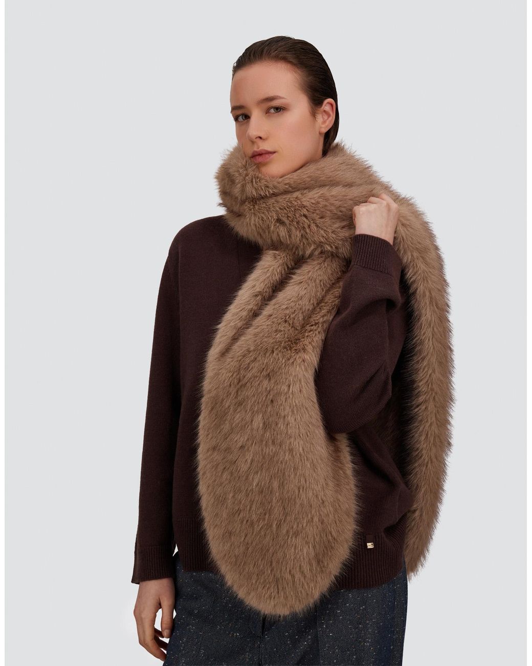 Herno Natural Long-Pile Fur-Touch Scarf