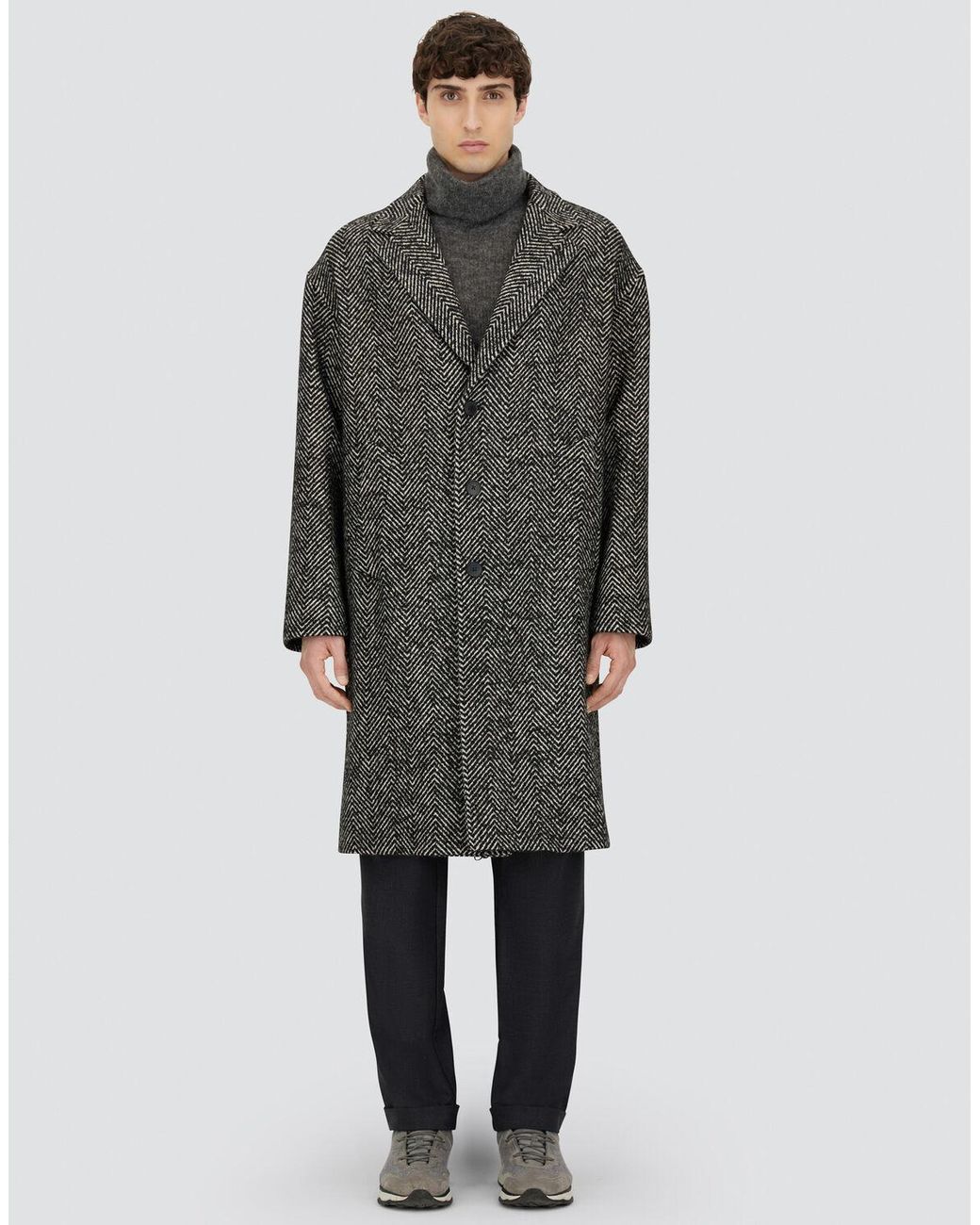 Herno Gray Herringbone R-Wool Coat for men