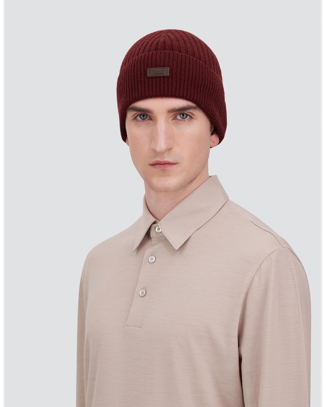 Herno Red Ribbed Wool Beanie for men