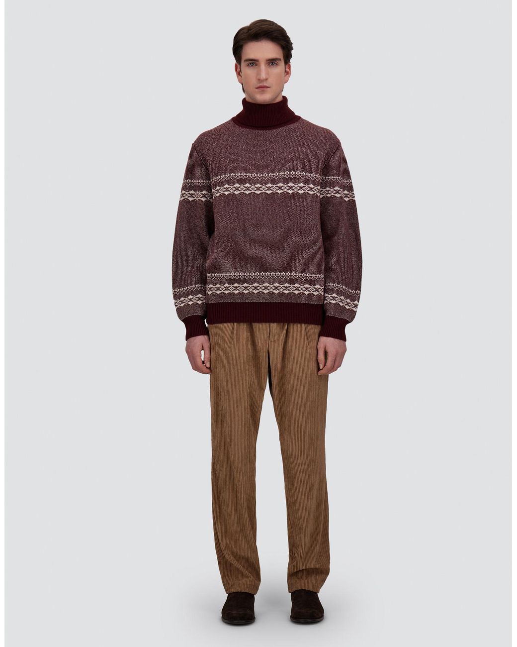 Herno Purple Wool And Cashmere Roll-Neck Jumper With Norwegian Pattern for men