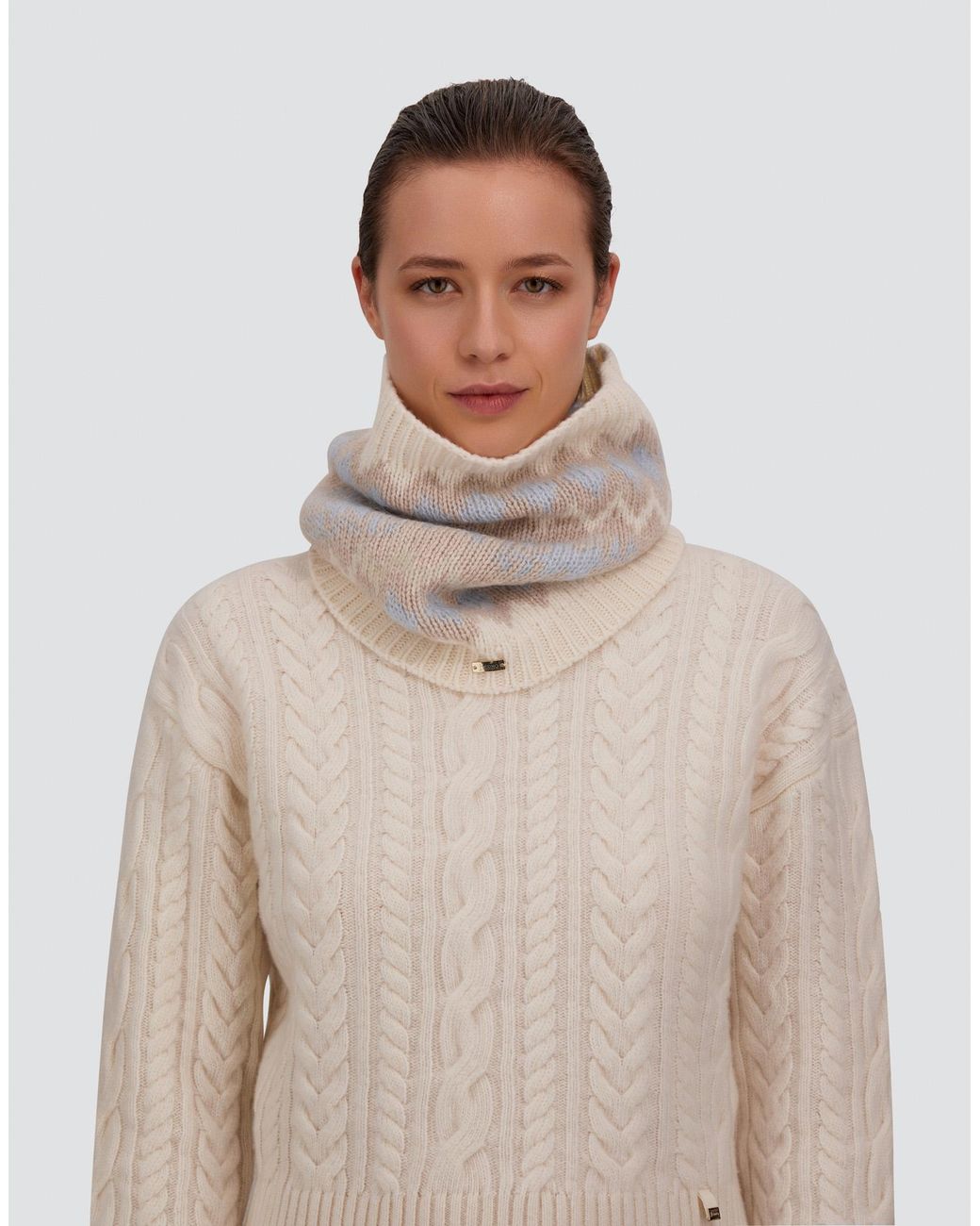 Herno Gray Mohair Neck Warmer With Norwegian Pattern