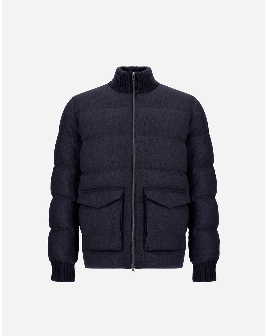 Herno Blue Wool Tweed Bomber Jacket for men