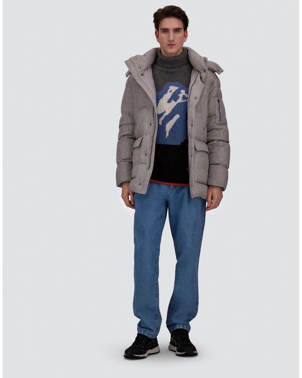 Herno Blue Wool Jacquard Roll-Neck Jumper With Graphic Motif for men